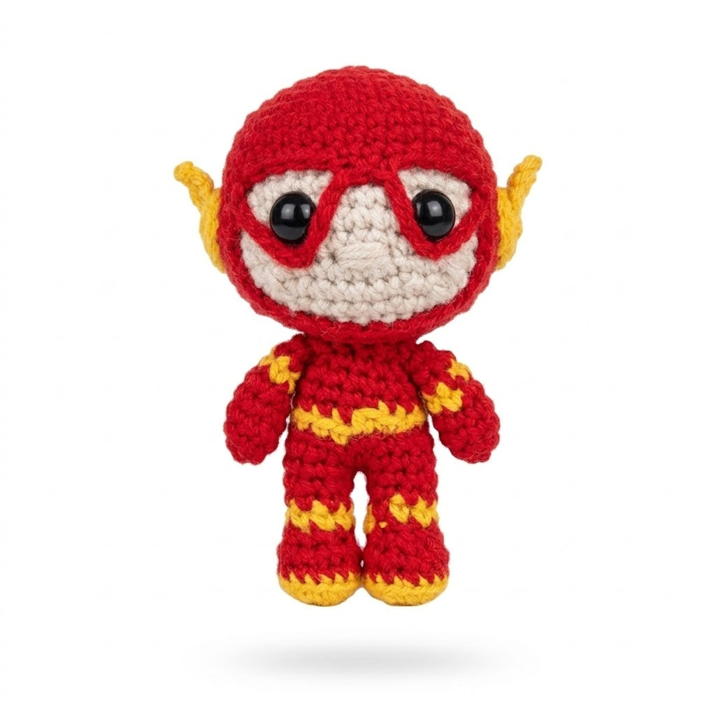 Peluche Flash Superhéroe – Muñeco Tejido Hecho a Mano